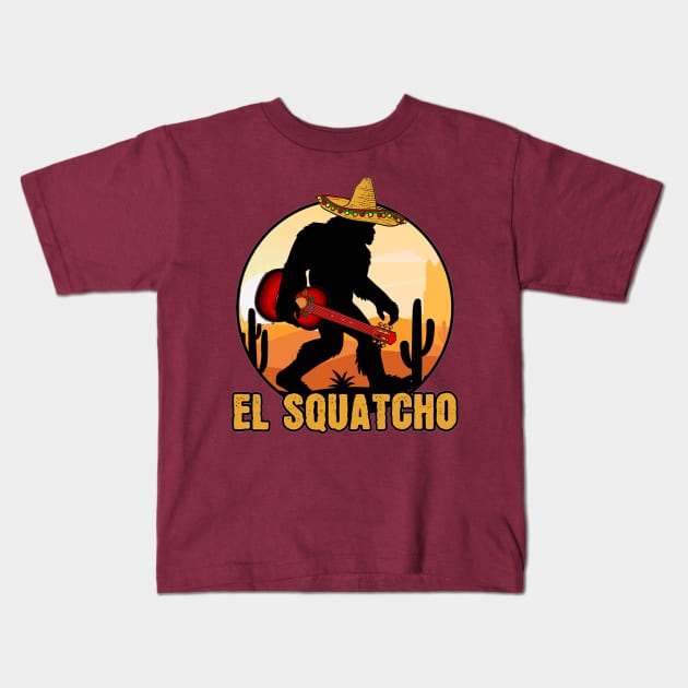 El Squatcho Mexican Sasquatch Bigfoot Kids T-Shirt by crackstudiodsgn